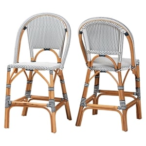 Pemberly Row Navy and White Woven Rattan 2-Piece Counter Stool Set