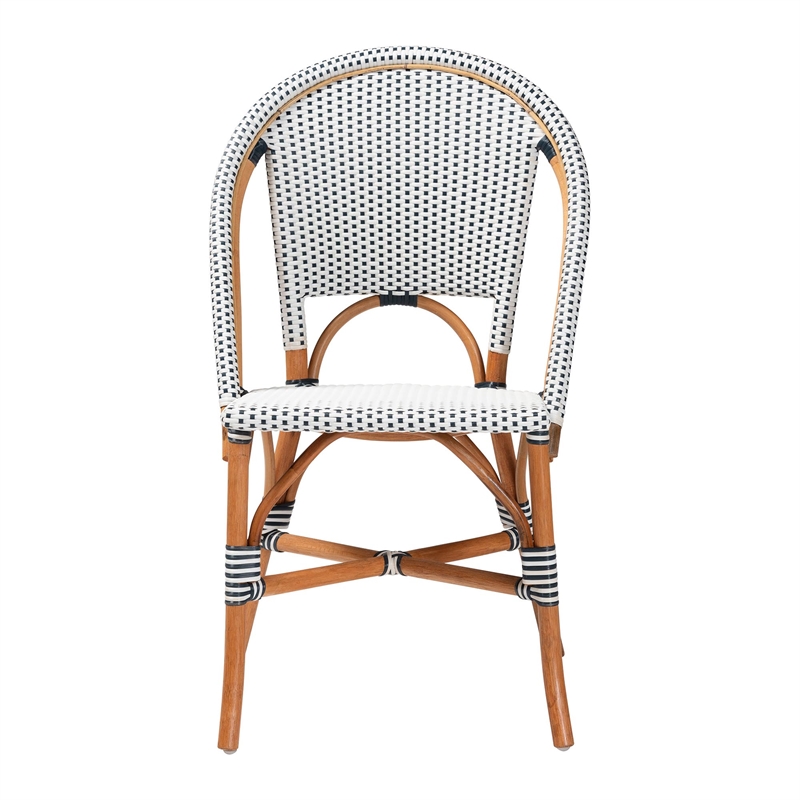 Pemberly Row Navy and White Woven Rattan French Bistro Chair