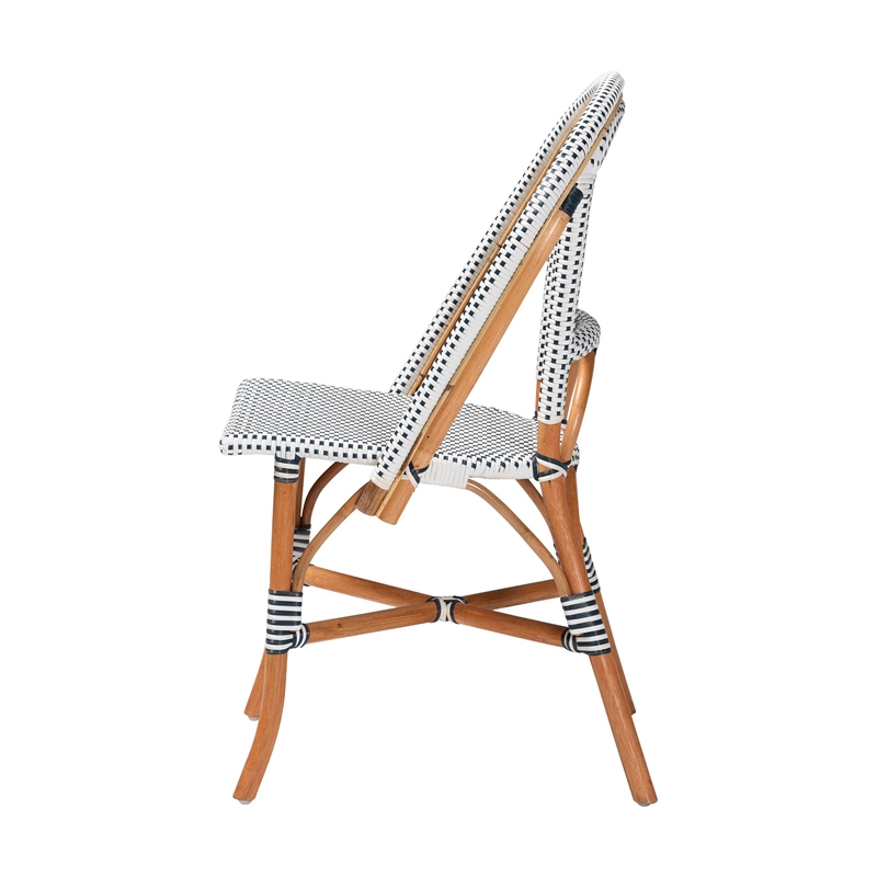 Pemberly Row Navy and White Woven Rattan French Bistro Chair