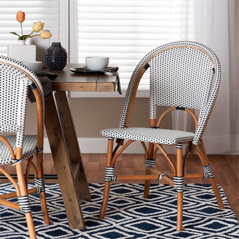 Pemberly Row Navy and White Woven Rattan French Bistro Chair