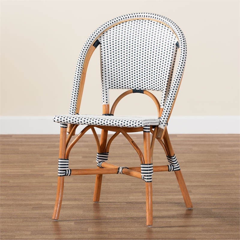 Pemberly Row Navy and White Woven Rattan French Bistro Chair