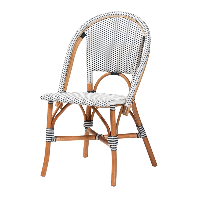 Pemberly Row Navy and White Woven Rattan French Bistro Chair