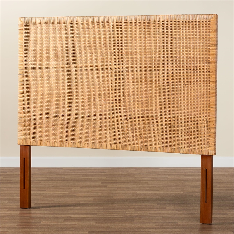 Pemberly Row Natural Rattan and Mahogany Wood Queen Headboard