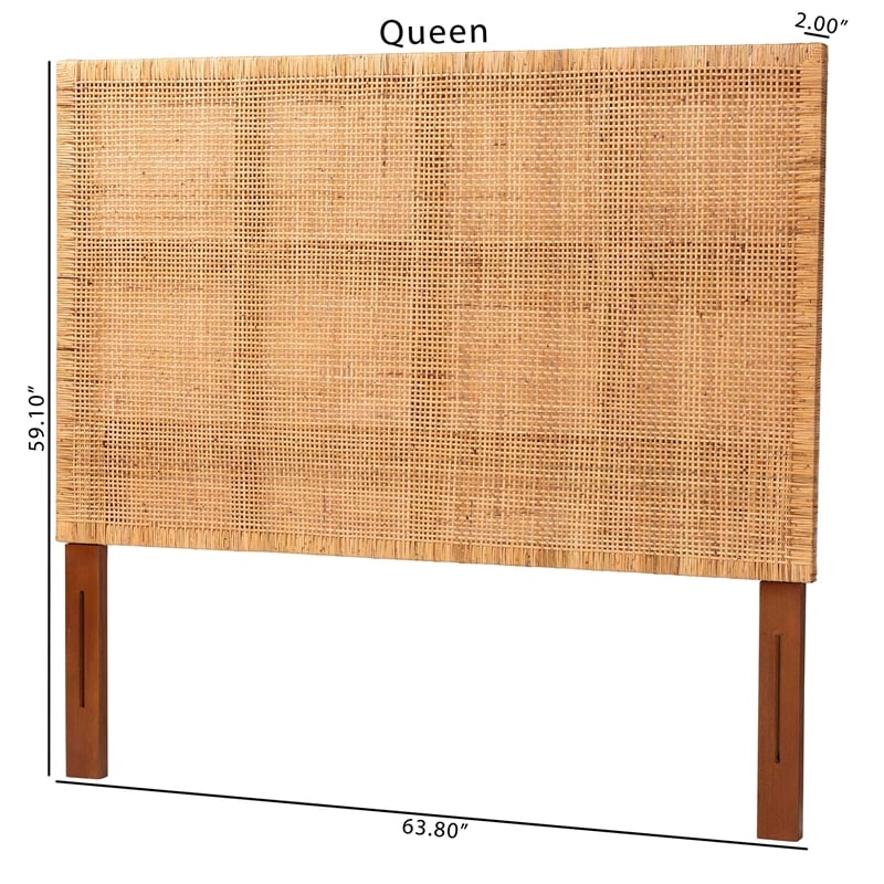 Pemberly Row Natural Rattan and Mahogany Wood Queen Headboard