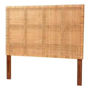 Pemberly Row Natural Rattan and Mahogany Wood Queen Headboard