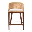 Pemberly Row Light Honey Rattan and Acacia Wood Bar Stool with Cushion