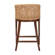 Pemberly Row Light Honey Rattan and Acacia Wood Bar Stool with Cushion