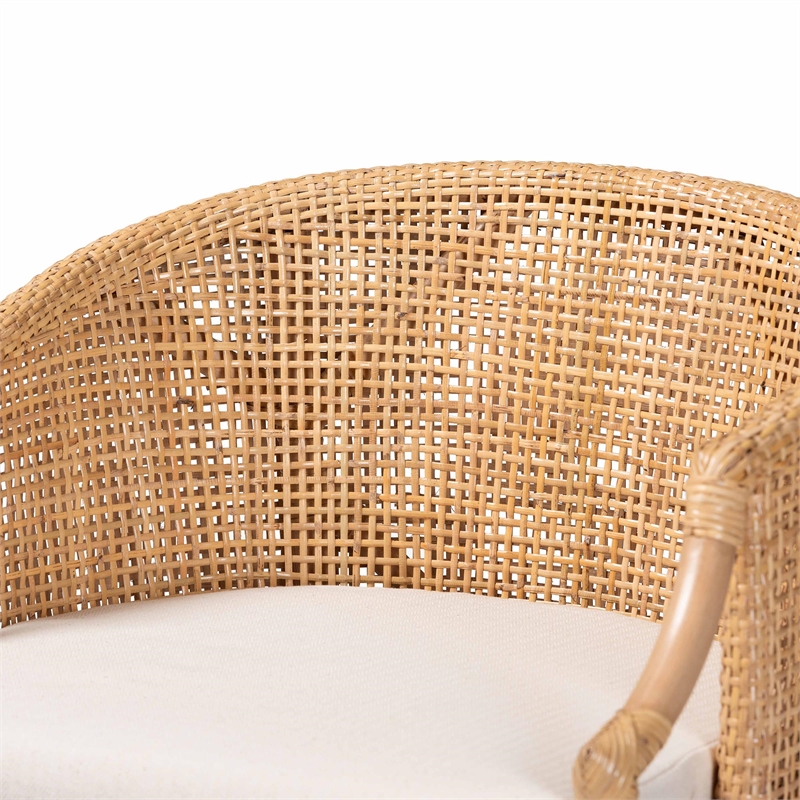 Pemberly Row Light Honey Rattan and Acacia Wood Bar Stool with Cushion