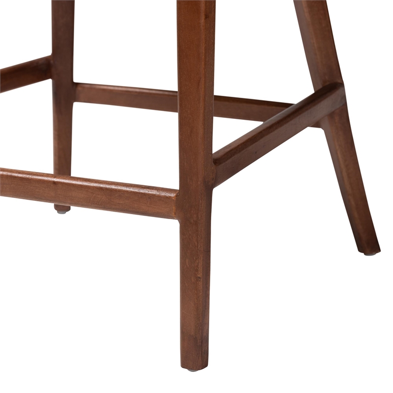 Pemberly Row Light Honey Rattan and Acacia Wood Bar Stool with Cushion