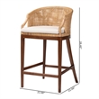 Pemberly Row Light Honey Rattan and Acacia Wood Bar Stool with Cushion