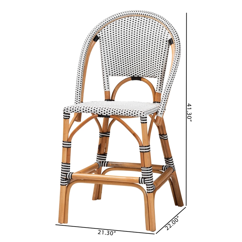 Pemberly Row Black and White Woven Rattan 2-Piece Counter Stool Set