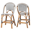 Pemberly Row Black and White Woven Rattan 2-Piece Counter Stool Set