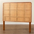Pemberly Row Natural Rattan and Mahogany Wood Queen Headboard with Rounded Panel