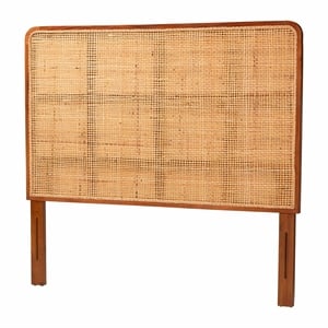 Pemberly Row Natural Rattan and Mahogany Wood Queen Headboard with Rounded Panel