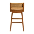 Pemberly Row Seagrass and Mahogany Wood Bar Stool with Low Back