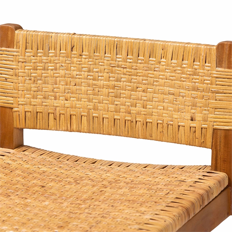 Pemberly Row Seagrass and Mahogany Wood Bar Stool with Low Back