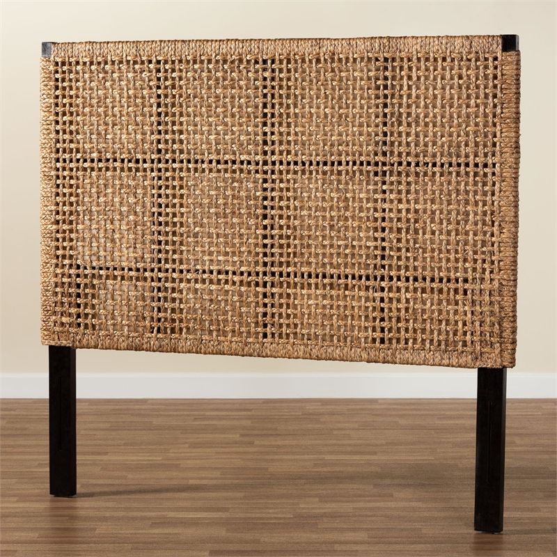 Pemberly Row Seagrass and Dark Brown Mahogany Wood King Headboard