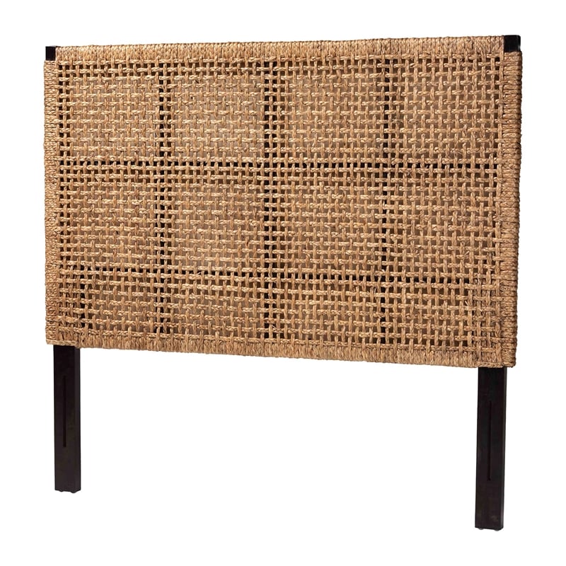 Pemberly Row Seagrass and Dark Brown Mahogany Wood King Headboard