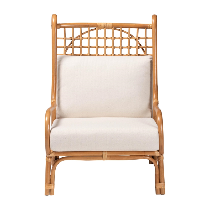 Pemberly Row Light Honey Rattan Accent Chair with Lattice Backrest