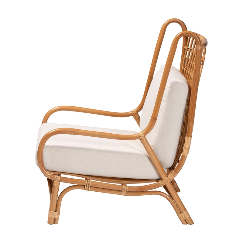 Pemberly Row Light Honey Rattan Accent Chair with Lattice Backrest