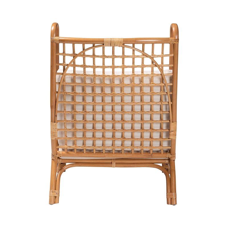 Pemberly Row Light Honey Rattan Accent Chair with Lattice Backrest
