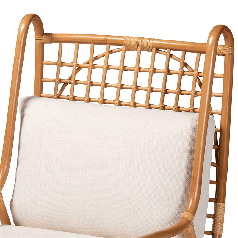 Pemberly Row Light Honey Rattan Accent Chair with Lattice Backrest
