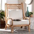 Pemberly Row Light Honey Rattan Accent Chair with Lattice Backrest