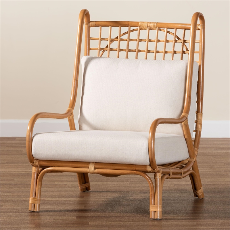 Pemberly Row Light Honey Rattan Accent Chair with Lattice Backrest
