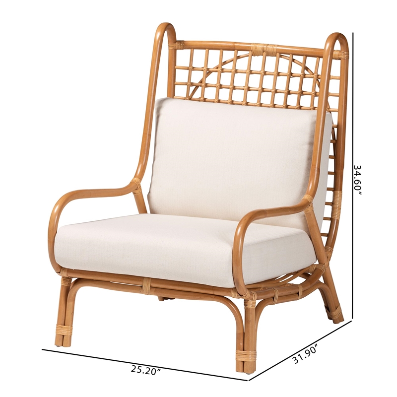 Pemberly Row Light Honey Rattan Accent Chair with Lattice Backrest