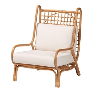 Pemberly Row Light Honey Rattan Accent Chair with Lattice Backrest