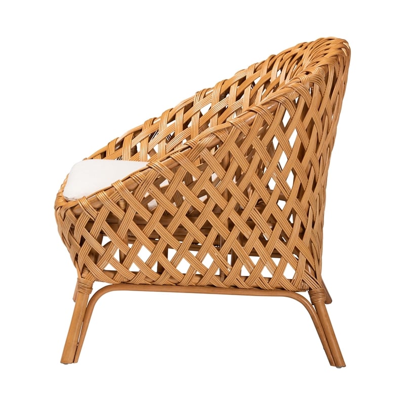 Pemberly Row Natural Rattan Accent Chair with Open Basketweave Design