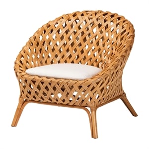 Pemberly Row Natural Rattan Accent Chair with Open Basketweave Design