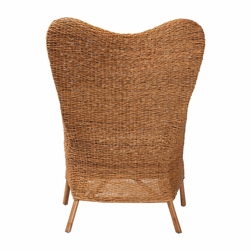 Pemberly Row Light Honey Rattan Arm Chair with Tapered Backrest