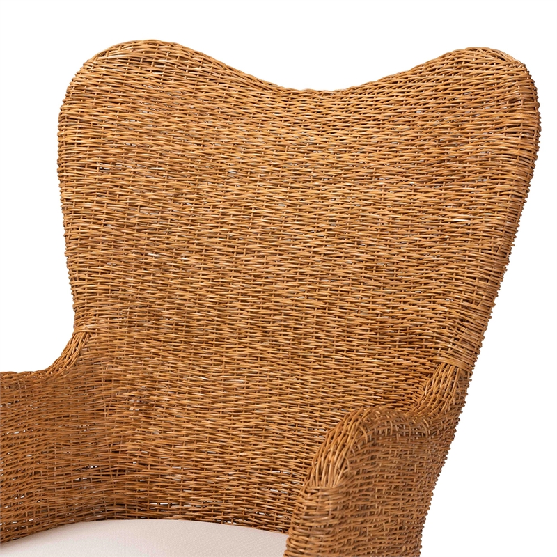 Pemberly Row Light Honey Rattan Arm Chair with Tapered Backrest