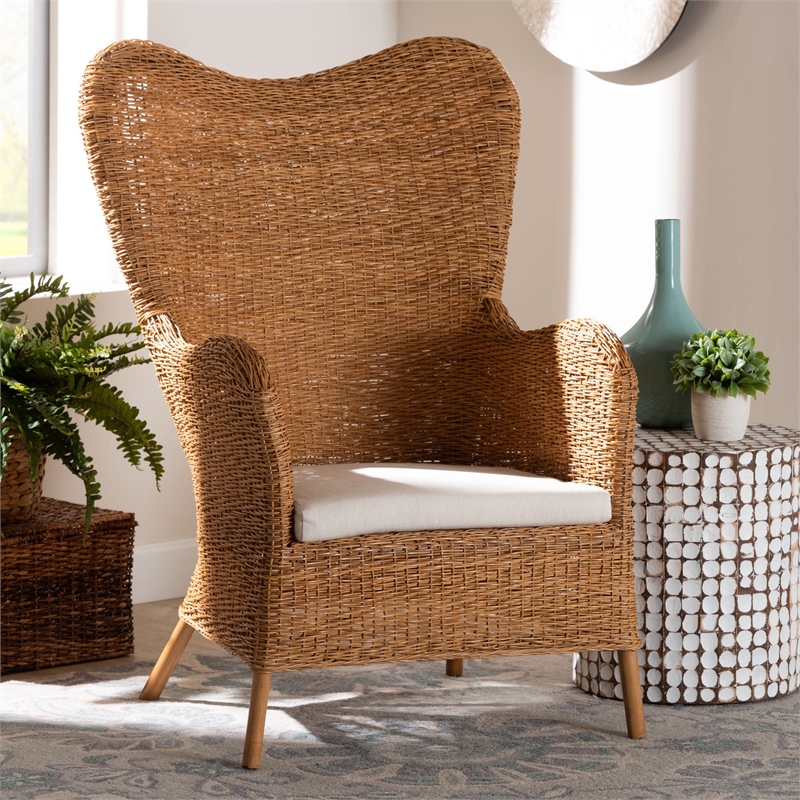Pemberly Row Light Honey Rattan Arm Chair with Tapered Backrest