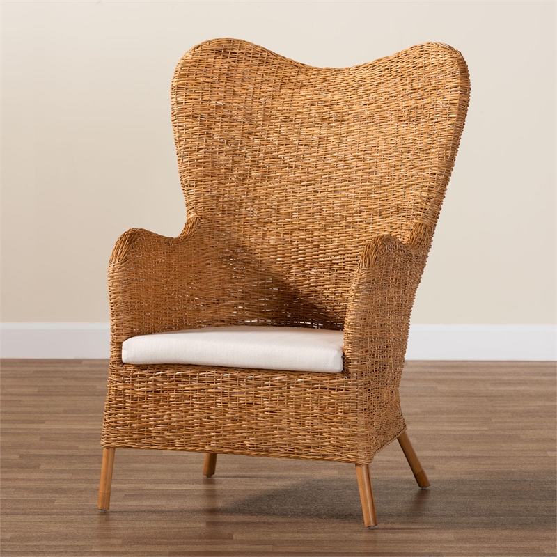 Pemberly Row Light Honey Rattan Arm Chair with Tapered Backrest