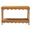 Pemberly Row Light Honey Scalloped Rattan Console Table with Shelf