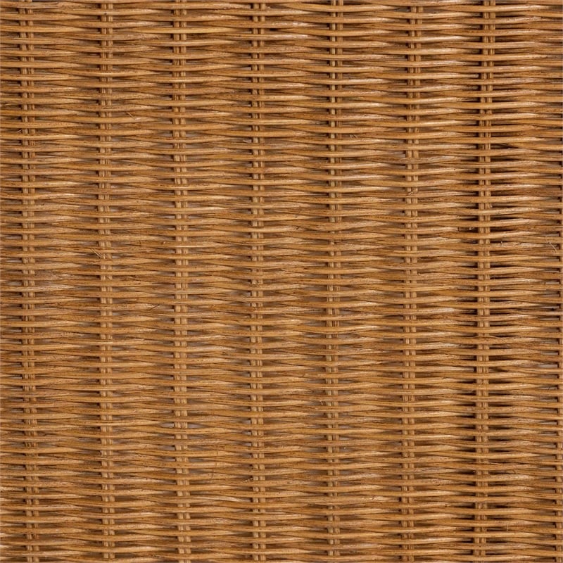 Pemberly Row Light Honey Scalloped Rattan Console Table with Shelf