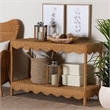 Pemberly Row Light Honey Scalloped Rattan Console Table with Shelf