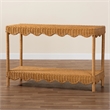 Pemberly Row Light Honey Scalloped Rattan Console Table with Shelf
