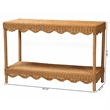Pemberly Row Light Honey Scalloped Rattan Console Table with Shelf