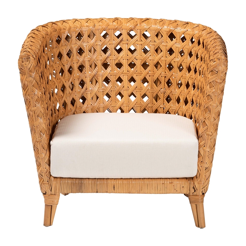 Pemberly Row Light Honey Rattan Accent Chair with Diamond Weave