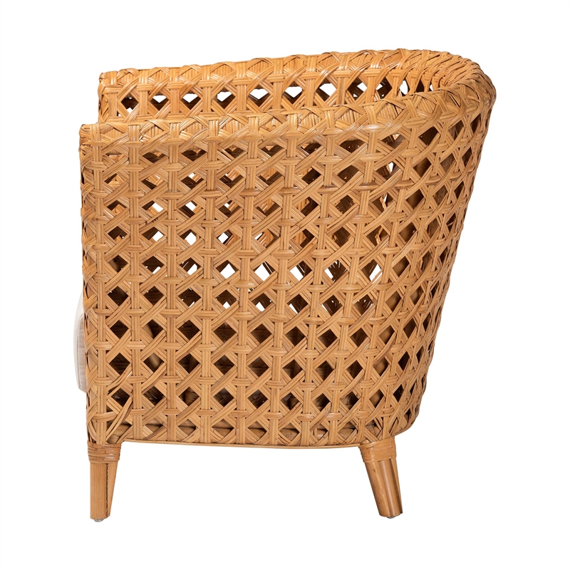Pemberly Row Light Honey Rattan Accent Chair with Diamond Weave