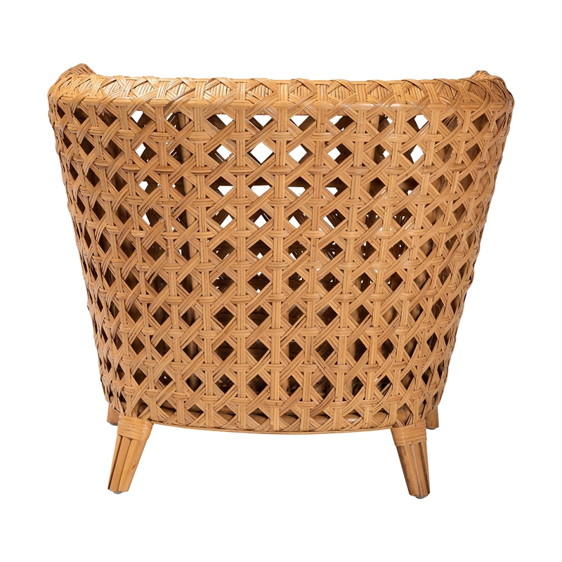Pemberly Row Light Honey Rattan Accent Chair with Diamond Weave