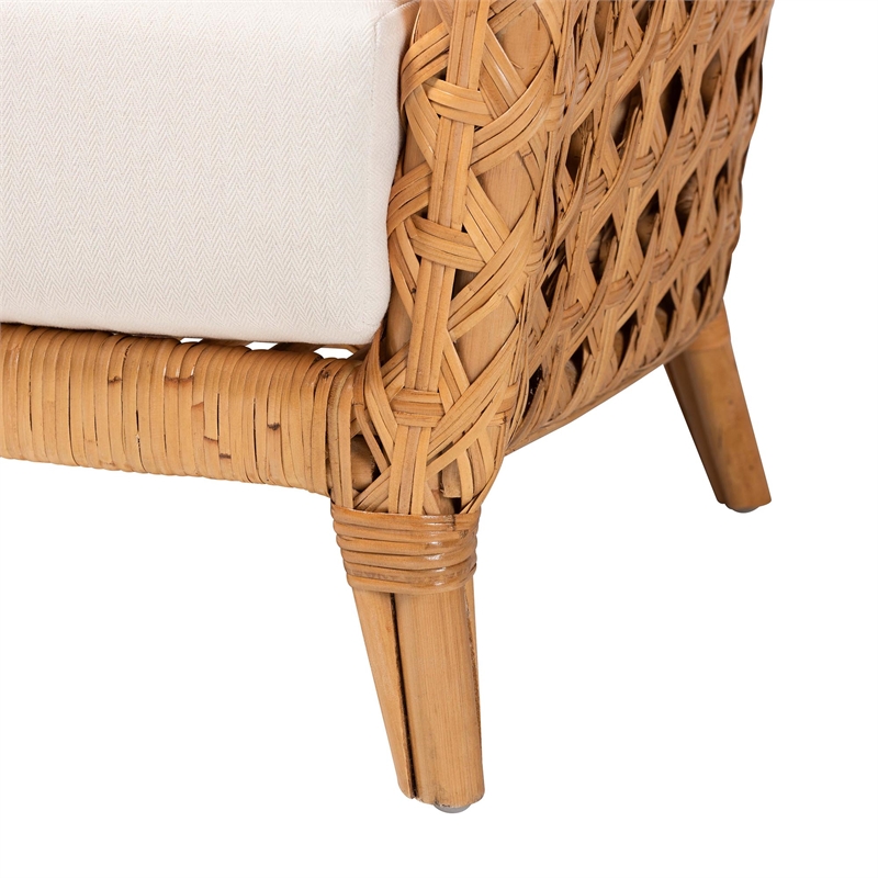 Pemberly Row Light Honey Rattan Accent Chair with Diamond Weave