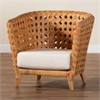 Pemberly Row Light Honey Rattan Accent Chair with Diamond Weave