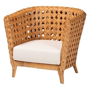 Pemberly Row Light Honey Rattan Accent Chair with Diamond Weave