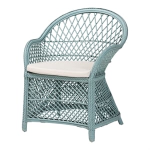 Pemberly Row Light Blue Braided Rattan Arm Chair with Lattice Frame