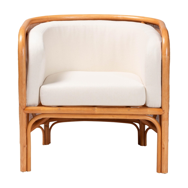 Pemberly Row Light Honey Rattan Tuxedo Accent Chair with Woven Detail