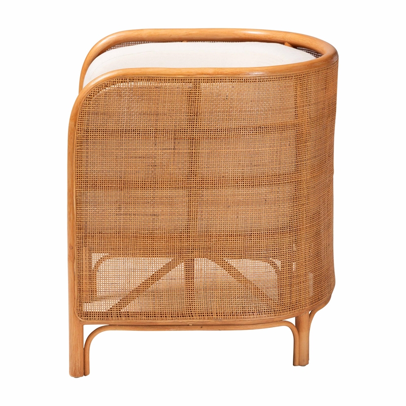 Pemberly Row Light Honey Rattan Tuxedo Accent Chair with Woven Detail
